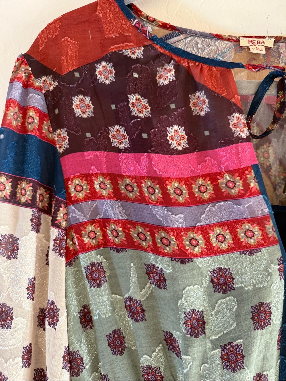 Reba, large, multicolored bohemian patchwork midi dress - Picture 3 of 16